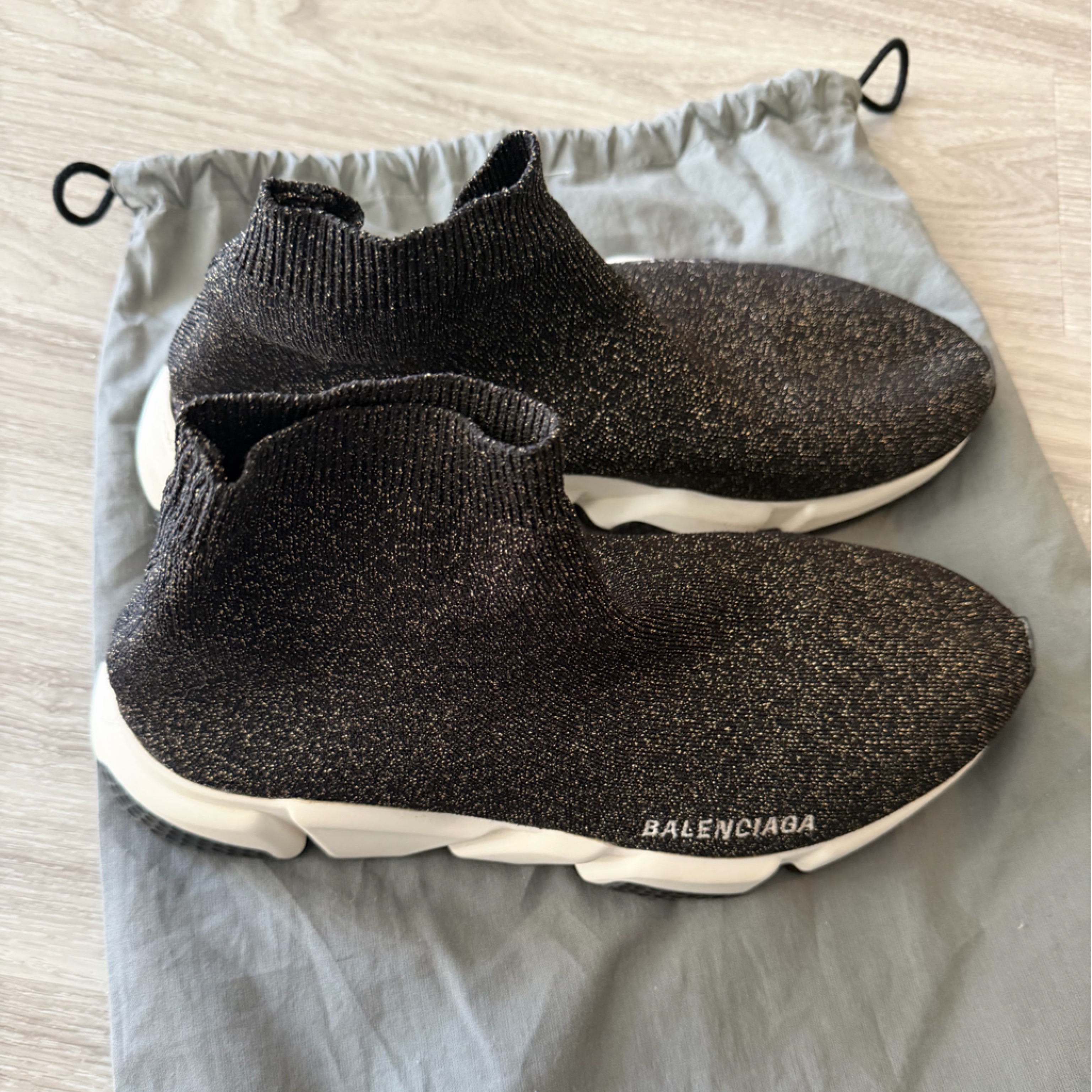 Balenciaga Black Sparkle Speed Trainer Sock Sneakers